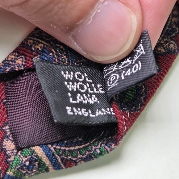 Marshall Field’s Made in England Wool Paisley Tie Burgundy Green Blue 3.25” Wide - Picture 8 of 10